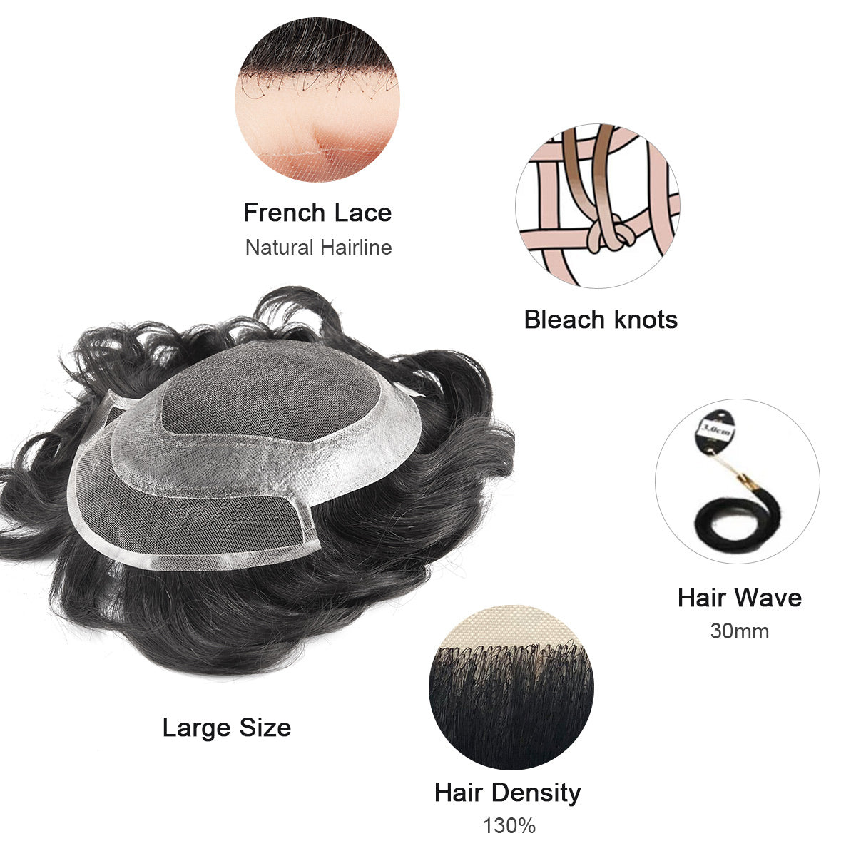 French Lace Center and Front Poly Around Stock Hairpieces For Men ukhairbro