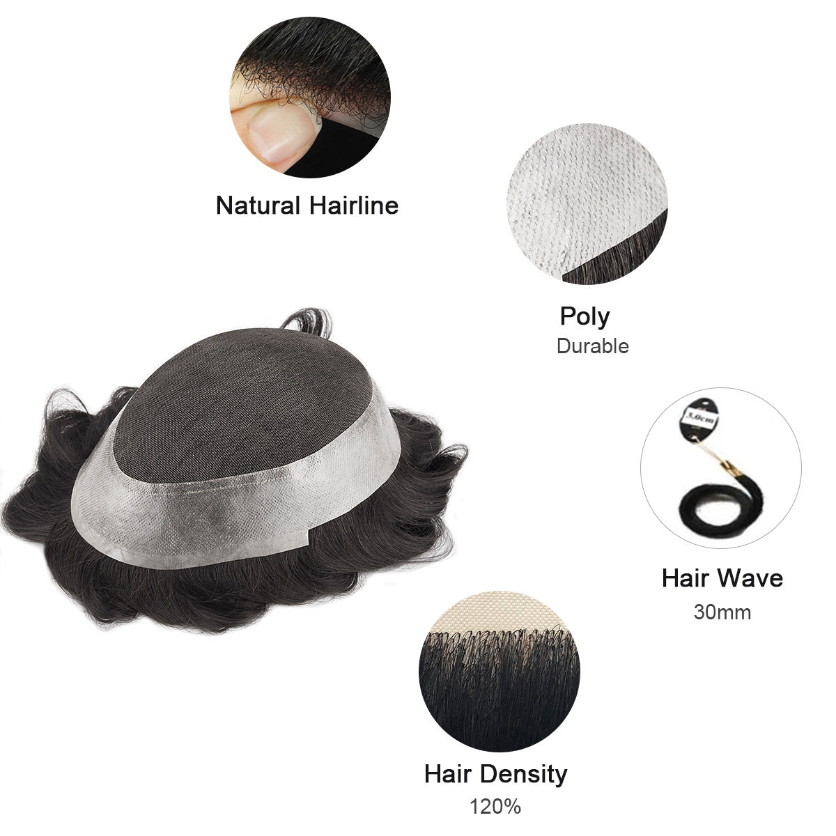 Small Size French Lace Center with Poly around Stock Hair Replacement System For Men ukhairbro