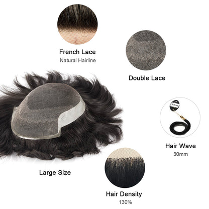 French Lace Front with Poly Back Stock Hair Replacement System For Man ukhairbro