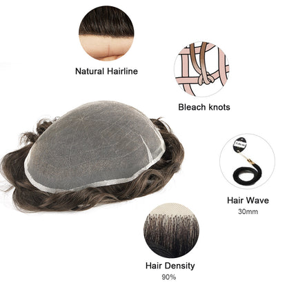 Full Swiss Lace Human Hair Breathable Stock Hairpieces For Man ukhairbro